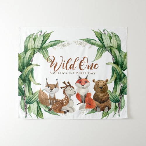 Woodland Animals Greenery Birthday Backdrop