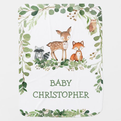 Woodland animals greenery boho birthday gifts boy baby blanket