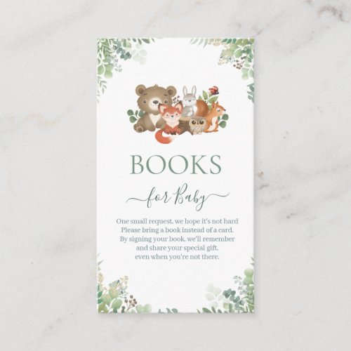 Woodland animals greenery Books for Baby Shower  E Enclosure Card