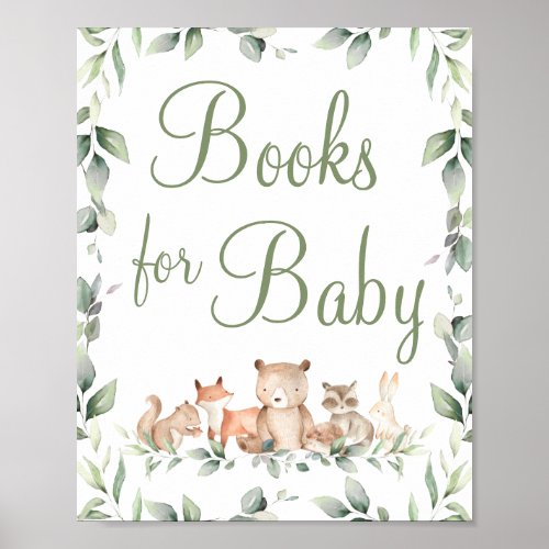 Woodland Animals Greenery Books for Baby Tabletop Poster