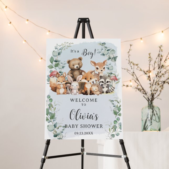 Woodland Animals Greenery Boy Baby Shower Welcome Foam Board (In Situ (Stand))