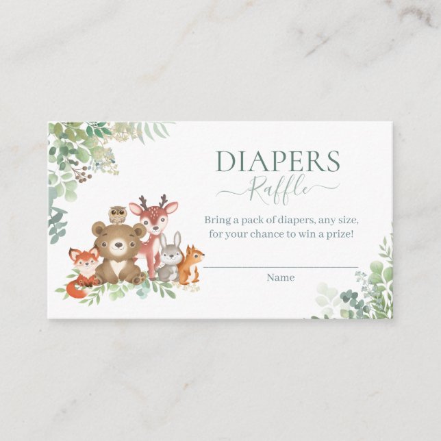 Woodland animals greenery boy shower diaper raffle enclosure card (Front)