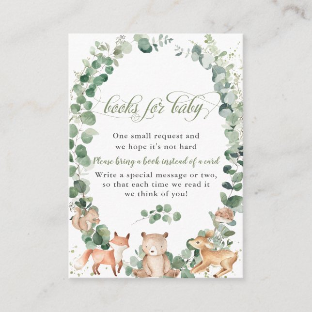 Woodland Animals Greenery Bring a Book for Baby   Enclosure Card (Front)