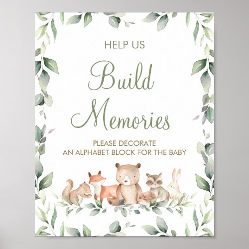 Woodland Animals Greenery Decorate Baby Block Game Poster