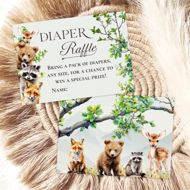 Woodland Animals Greenery Diaper Raffle Card (Creator Uploaded)