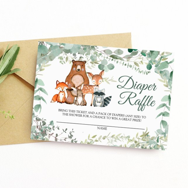 Woodland Animals Greenery Diaper Raffle Card (Creator Uploaded)