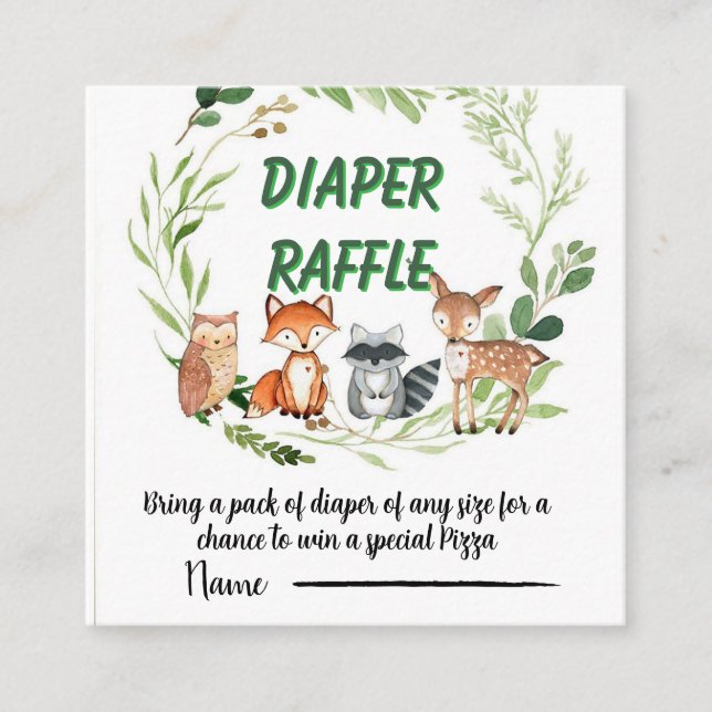 Woodland animals greenery diaper raffle enclosure card (Front)