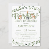 Woodland Animals Greenery Drive By Baby Shower Invitation (Front)
