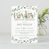 Woodland Animals Greenery Drive By Baby Shower Invitation (Standing Front)