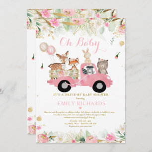 Woodland Animals Greenery Drive By Baby Shower Invitation