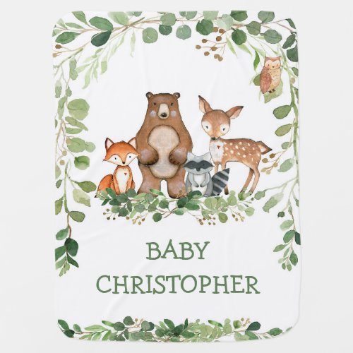 Woodland animals greenery eucalyptus birthday gift baby blanket