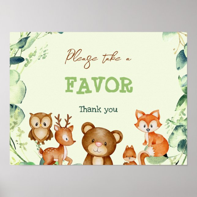 Woodland Animals Greenery Eucalyptus Favor Poster (Front)