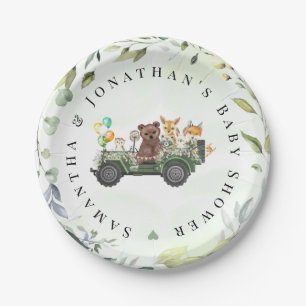 Woodland Animals Greenery Forest Baby Shower Paper Plates