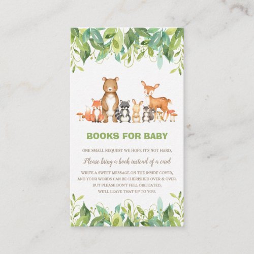 Woodland Animals Greenery Forest Books for Baby Enclosure Card