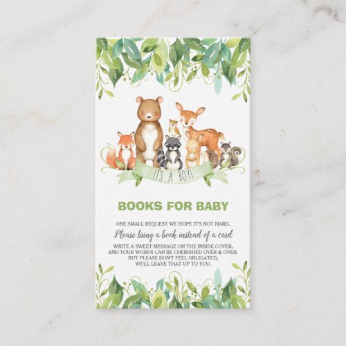 Woodland Animals Greenery Forest Boy Bring a Book Enclosure Card