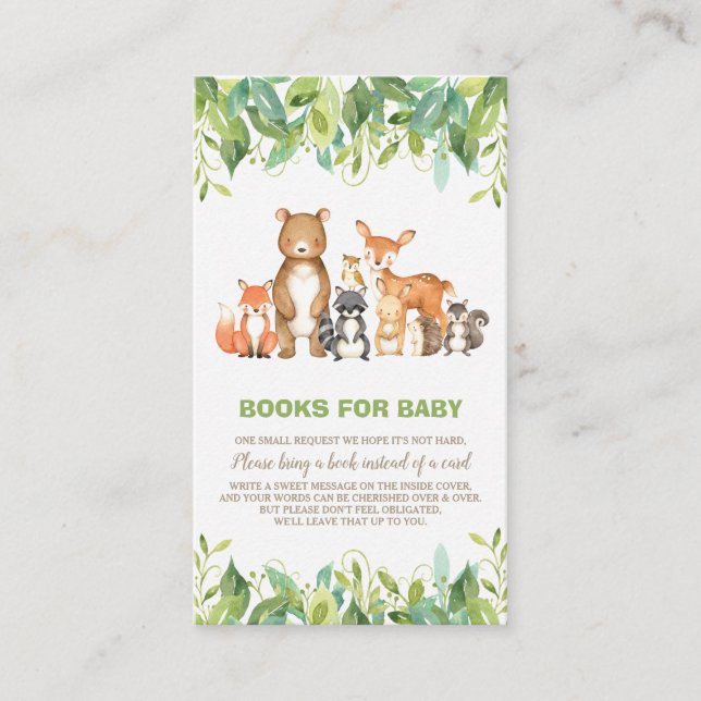 Woodland Animals Greenery Forest Boy Bring a Book Enclosure Card (Front)