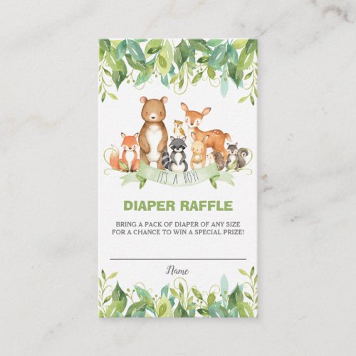 Woodland Animals Greenery Forest Boy Diaper Raffle Enclosure Card
