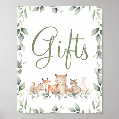 Woodland Animals Greenery Gifts Party Tabletop Poster