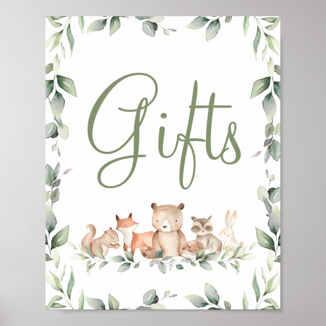 Woodland Animals Greenery Gifts Party Tabletop Poster (Front)
