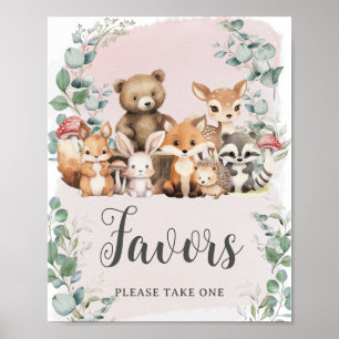Woodland Animals Greenery Girl Baby Shower Favors Poster