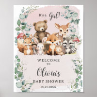 Woodland Animals Greenery Girl Baby Shower Welcome