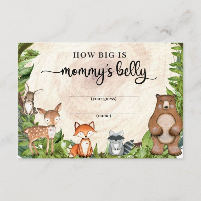 Woodland animals greenery How big is mommy's belly Enclosure Card (Front)