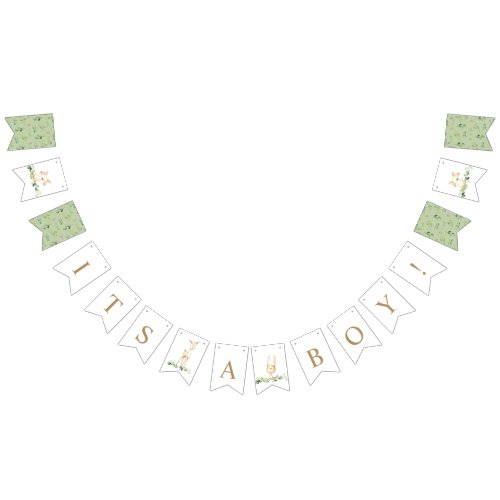 Woodland Animals Greenery Its a Boy Baby Shower Bunting Flags
