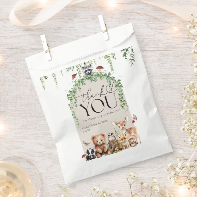 Woodland Animals Greenery Mushroom Baby Shower  Favor Bag (Clipped)
