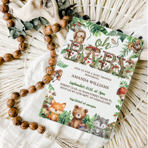 Woodland Animals Greenery Mushroom shower Invitation