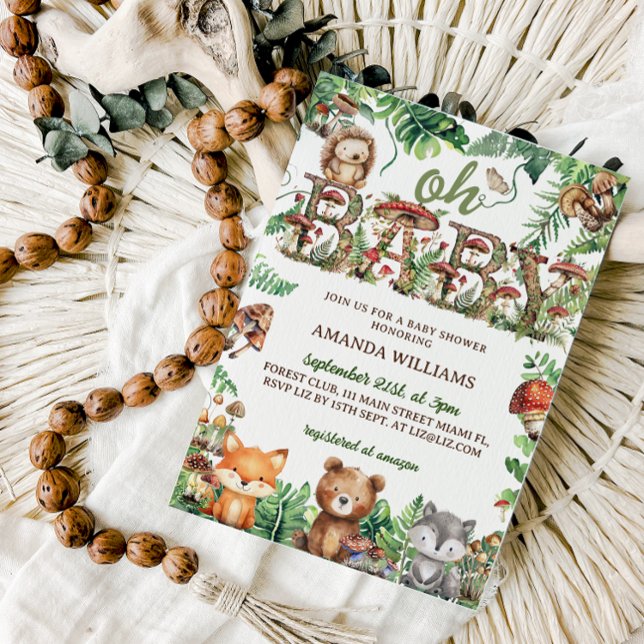 Woodland Animals Greenery Mushroom shower Invitation (Creator Uploaded)
