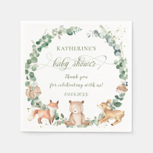 Woodland Animals Greenery Neutral Baby Shower Napkins