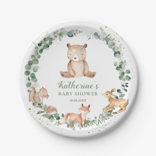 Woodland Animals Greenery Neutral Baby Shower   Paper Plates