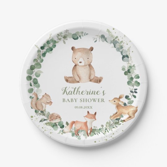 Woodland Animals Greenery Neutral Baby Shower Paper Plates | Zazzle.com