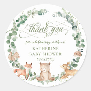 Birthday Wedding 35 Woodland Animal Girl Pink Thank You Stickers Baby Shower 