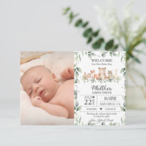 Woodland Animals Greenery New Baby Boy Photo Birth Announcement