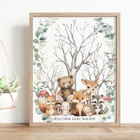 Woodland Animals Greenery Thumbprint Guestbook