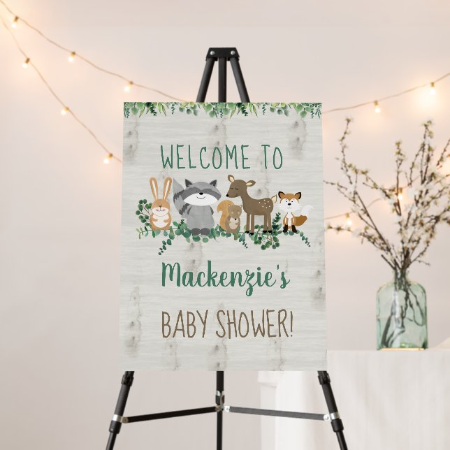 Woodland Animals Greenery Welcome Baby Shower Sign (In Situ (Stand))