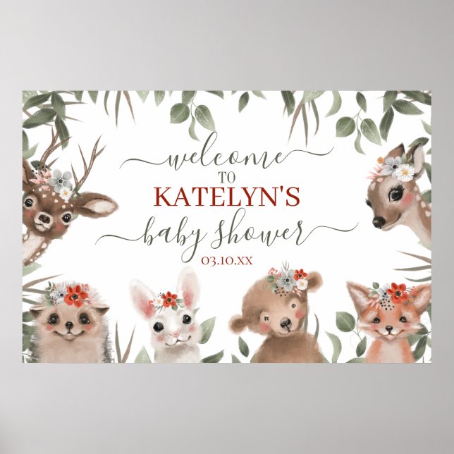 Woodland Animals Greenery Welcome Sign (Front)