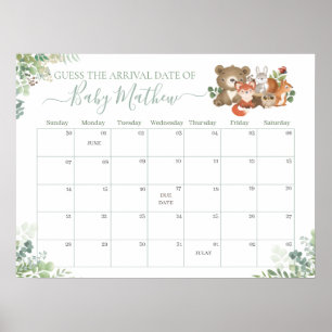 Woodland Animals Guess Baby's Arrival Birth Game Poster