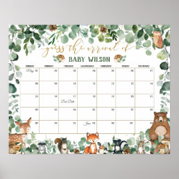 Woodland Animals Guess Baby&#39;s Arrival Birth Game  Poster