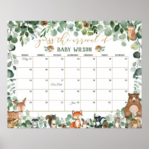 Woodland Animals Guess Babys Arrival Birth Game  Poster
