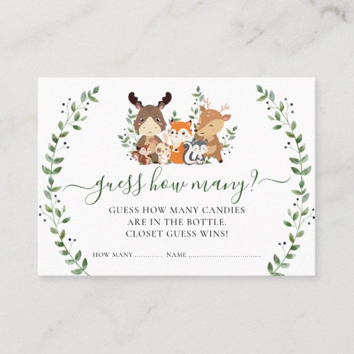 Woodland Animals Guess How Many Baby Shower Game Place Card