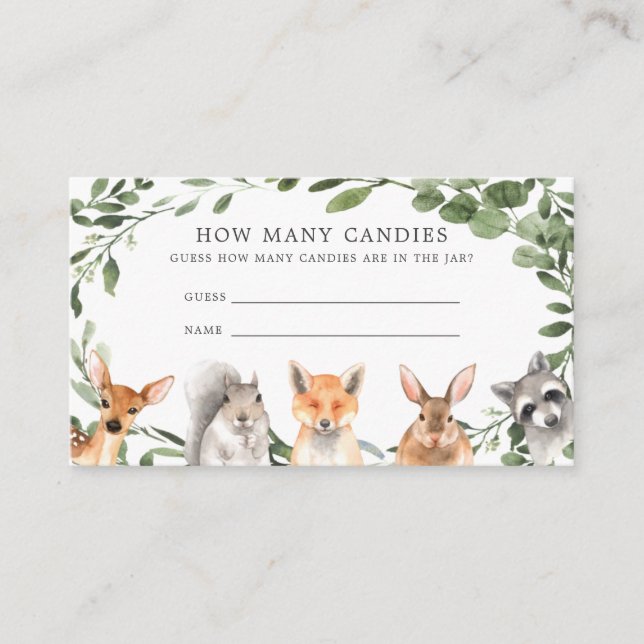 Woodland Animals Guess How Many Candies Card (Front)