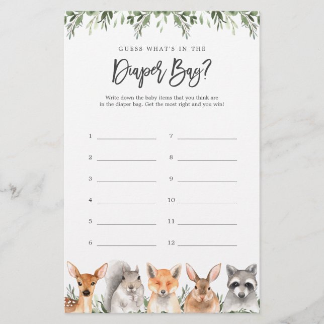 Woodland Animals Guess What's in the Diaper Bag (Front)