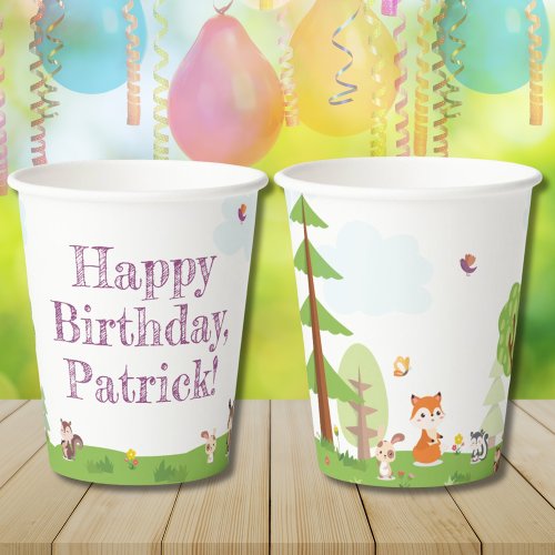 Woodland Animals Happy Birthday Cute Illustration Paper Cups