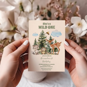 Woodland Animals He's a Wild One 1st Birthday Invitation
