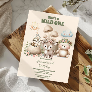 Woodland Animals He's a Wild One 1st Birthday Invitation