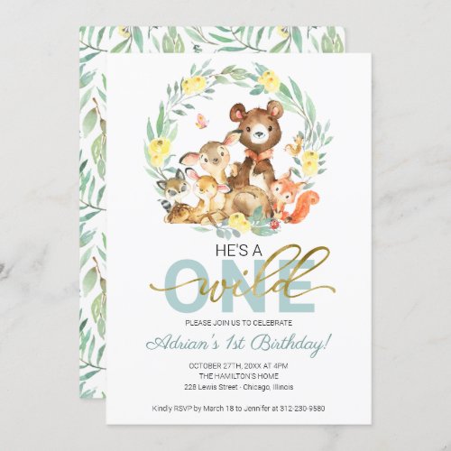 Woodland Animals Hes A Wild One First Birthday In Invitation