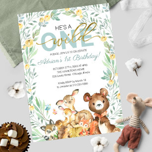 Woodland Animals He's A Wild One First Birthday Invitation