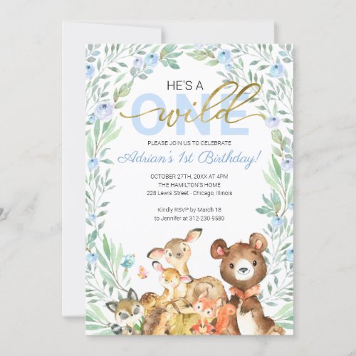 Woodland Animals Hes A Wild One First Birthday Invitation